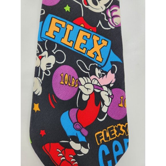 Vintage Disney 'The Tie Works' 100% Silk Mickey Mouse Goofy Flex Pump Workout - Picture 3 of 8